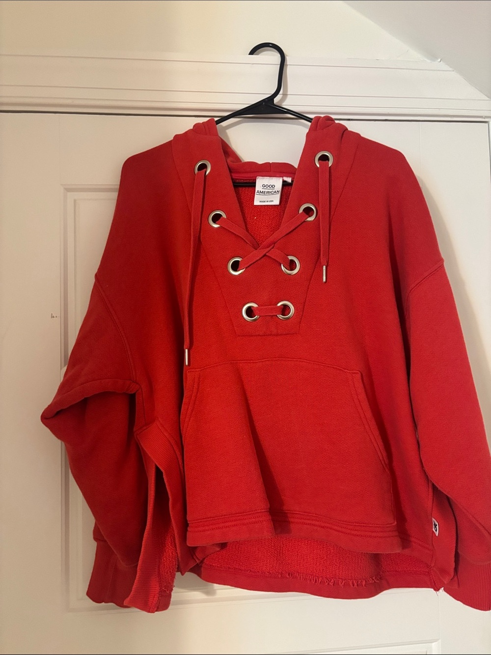 Good American Red Lace-Up Pullover Hoodie